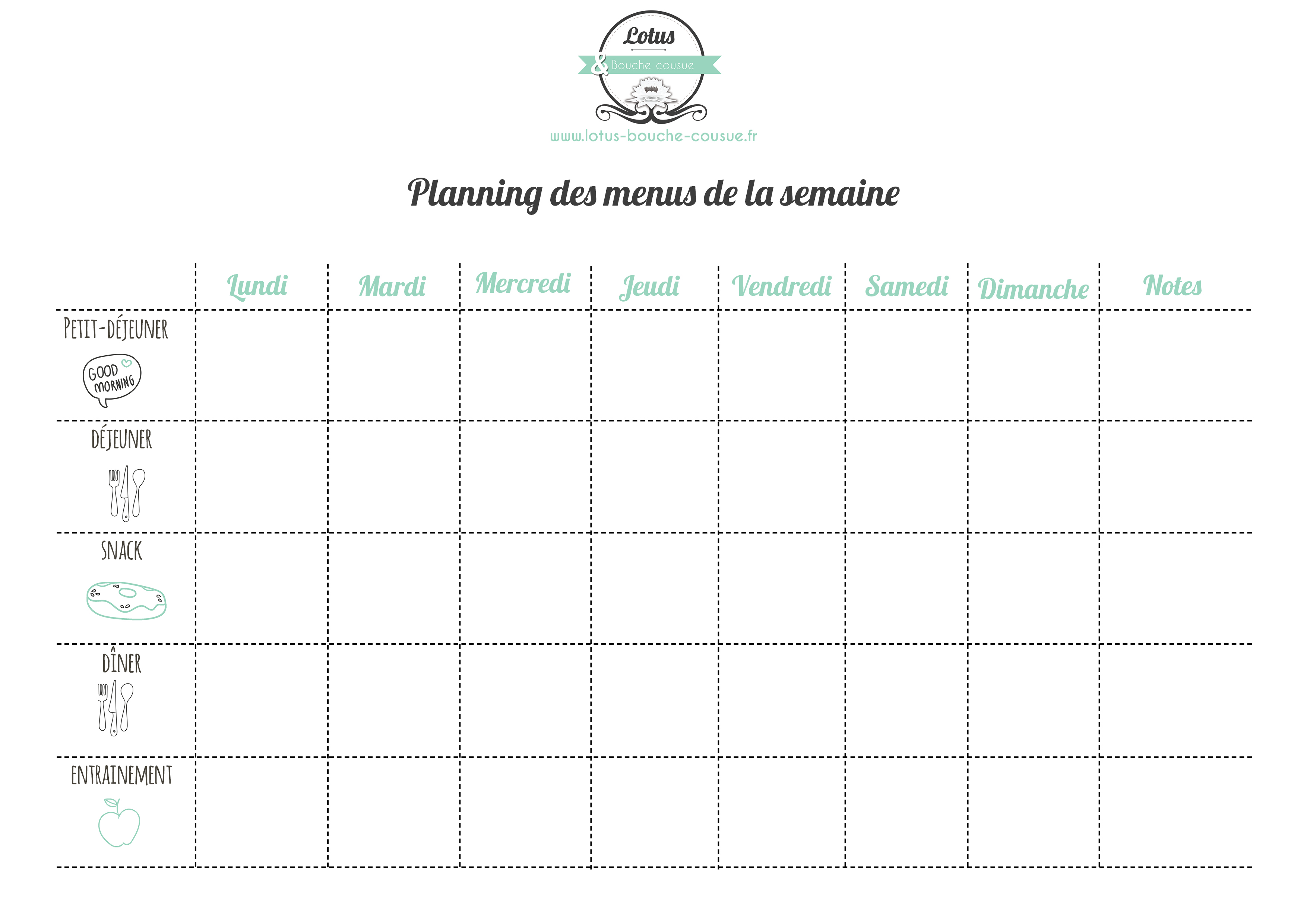Organisation : planning des menus de la semaine à télécharger